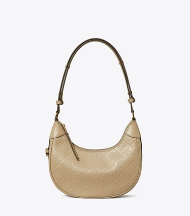 Tory Burch designer shoulder bags T Monogram Leather Crescent Bag in Fresh Clay front