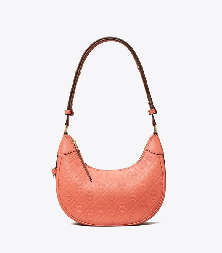 Tory Burch designer shoulder bags T Monogram Leather Crescent Bag in Coral Crush front