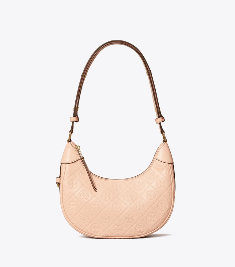 Tory Burch designer shoulder bags T Monogram Leather Crescent Bag in Blush front