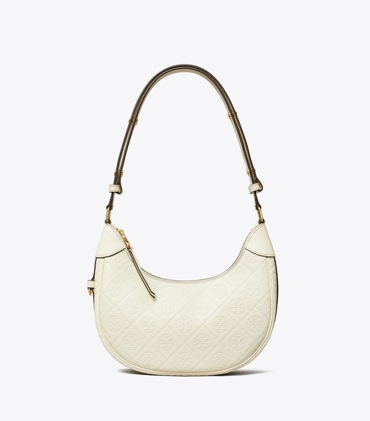 Tory Burch designer ショルダーバッグ Tモノグラム レザー クレッセントバッグ in Light Cream front