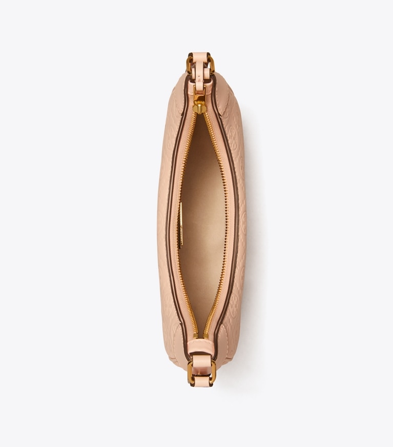 Tory Burch designer shoulder bags T Monogram Leather Crescent Bag in Blush overhead