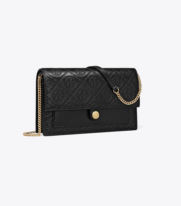 Tory Burch designer mini bags T Monogram Leather Crossbody in Black angle