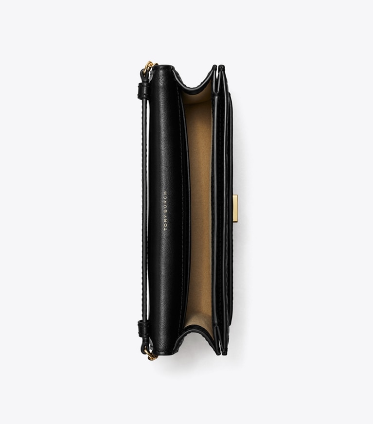 Tory Burch designer mini bags T Monogram Leather Crossbody in Black angle