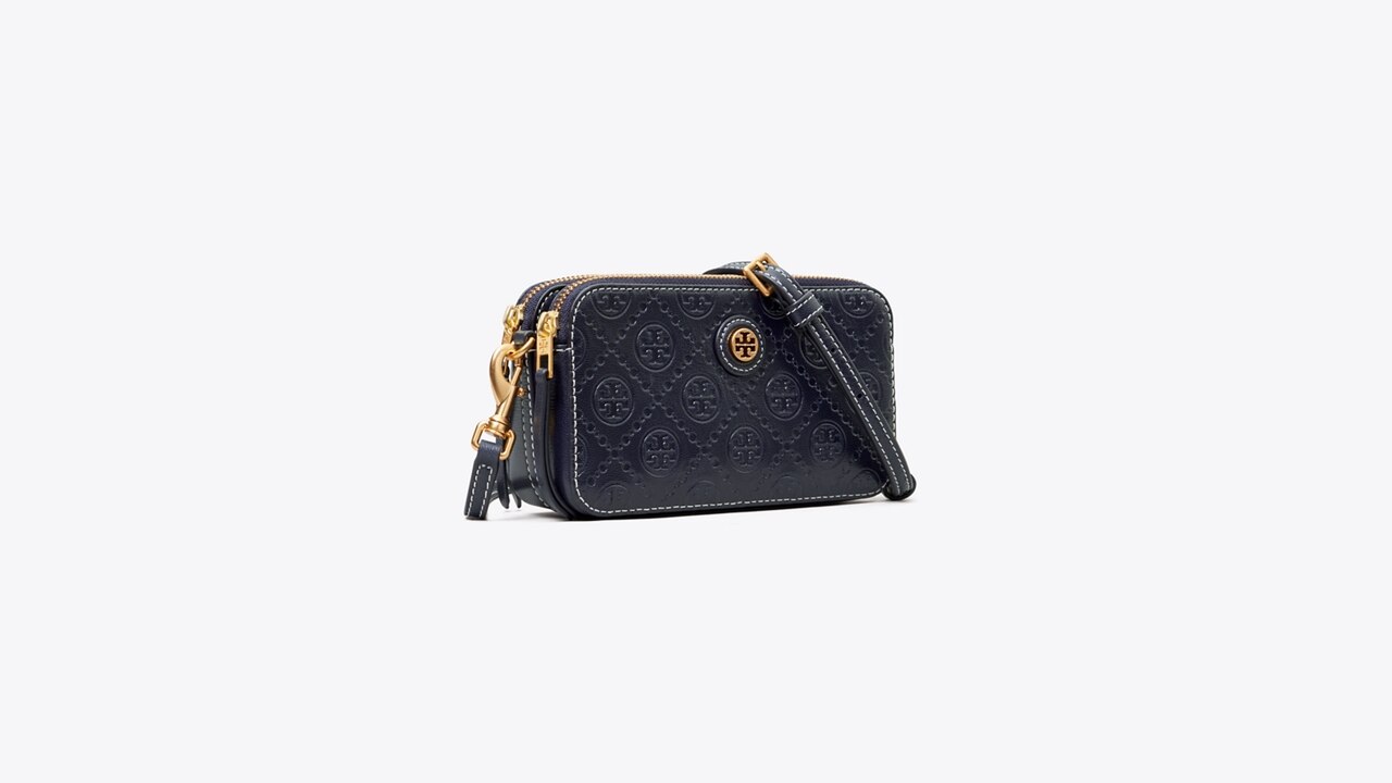 T Monogram Perforated Leather Double-Zip Mini Bag: Women's Handbags, Crossbody Bags