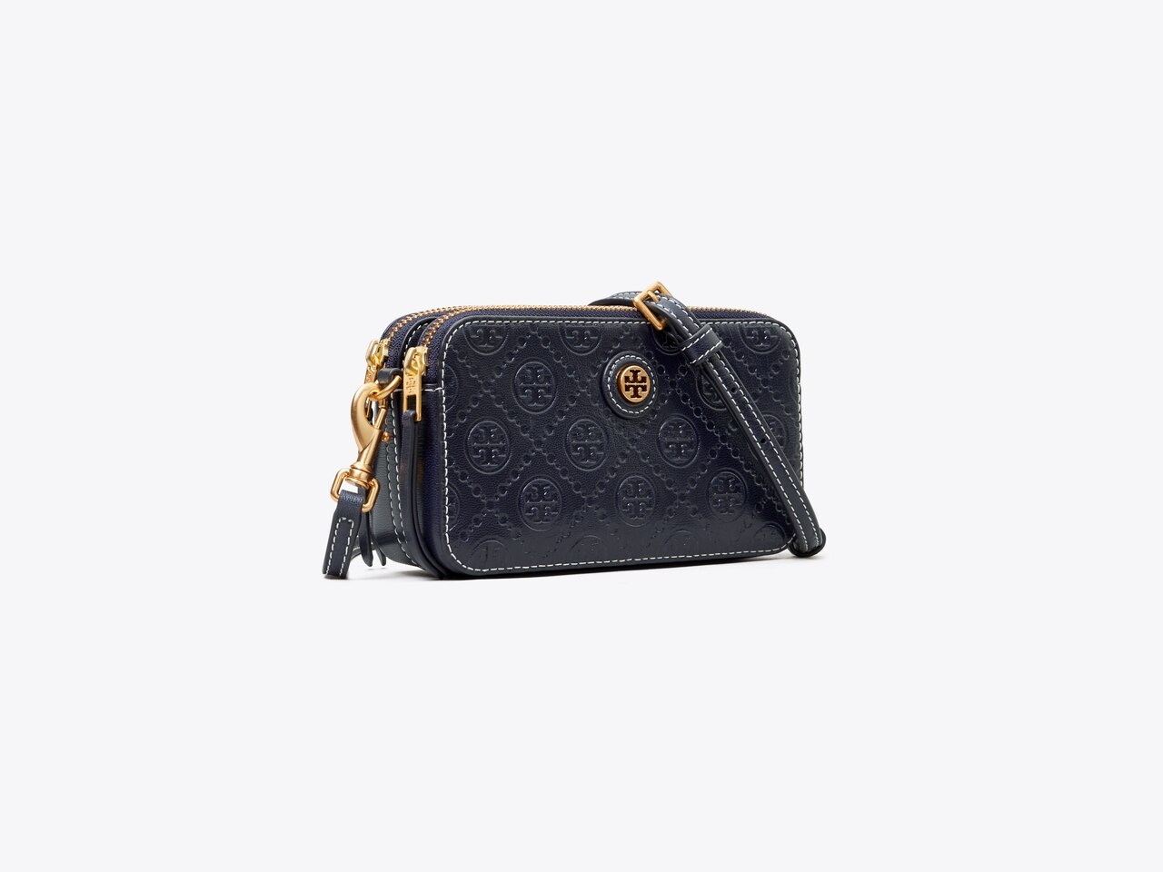 Tory Burch T Monogram Leather Double-zip Mini Bag - Midnight