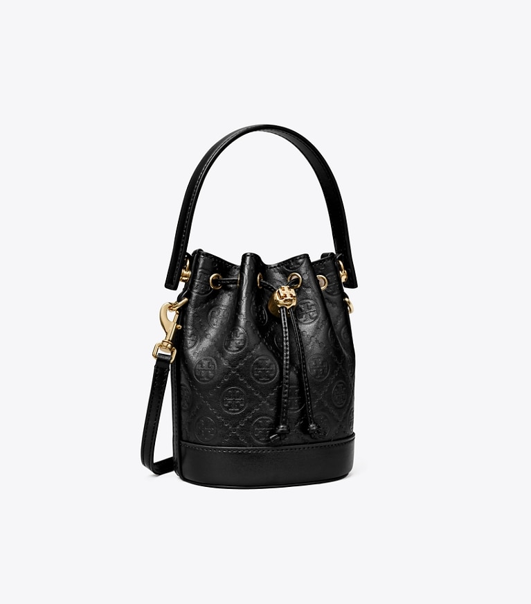 T Monogram Leather Mini Bucket Bag: Women's Designer Crossbody 