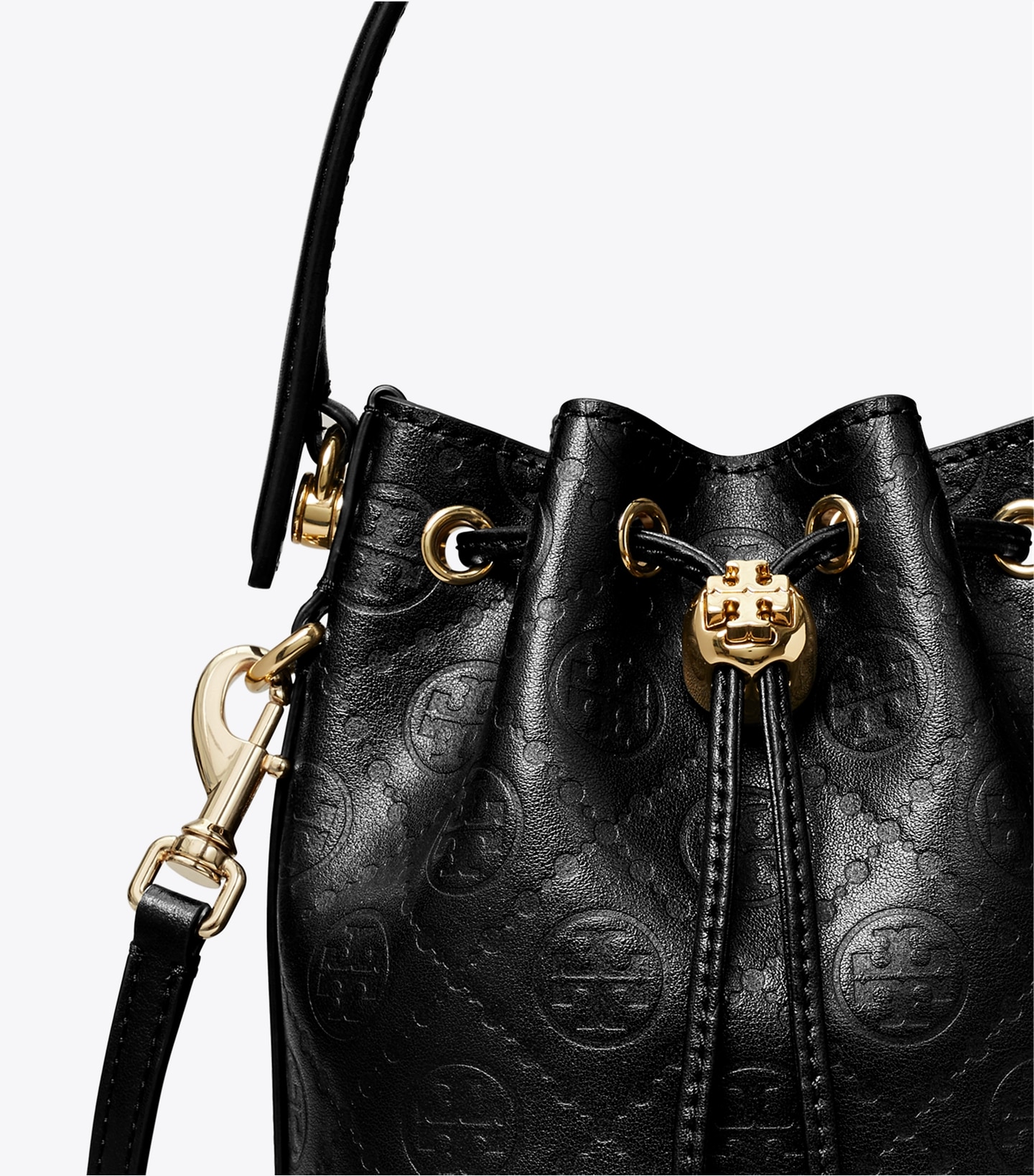 T Monogram Leather Mini Bucket Bag