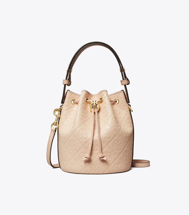 Tory Burch designer crossbody bags T Monogram Leather Mini Bucket Bag in Blush front