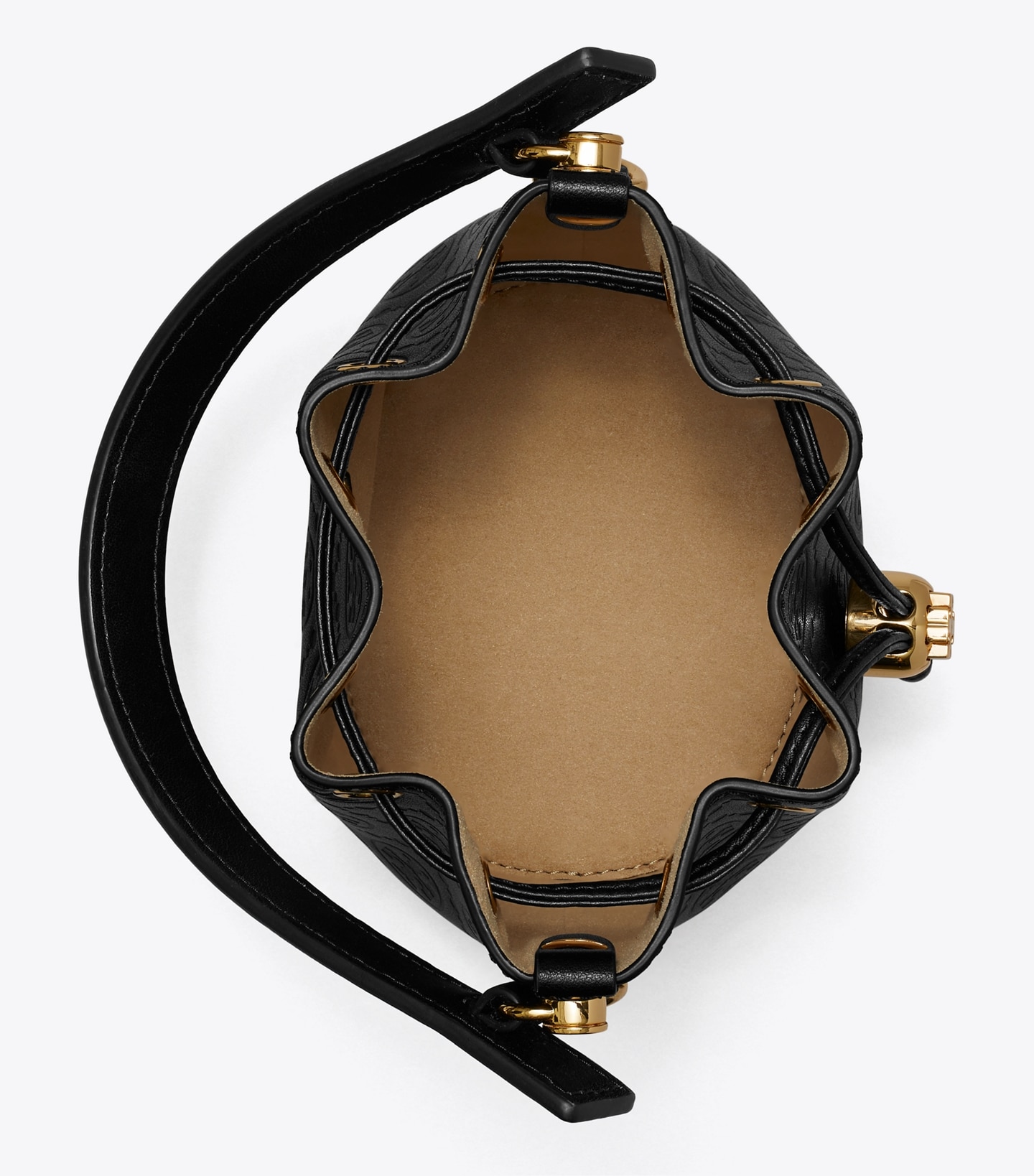 T Monogram Leather Mini Bucket Bag