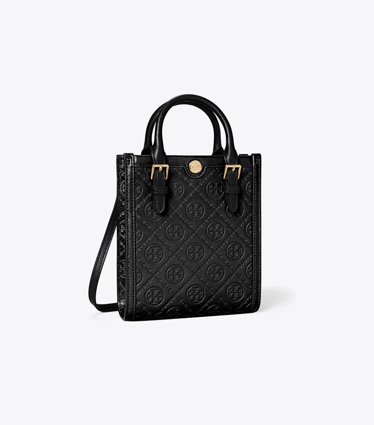 Tory Burch designer クロスボディバッグ Tモノグラム レザー ミニトート in Black angle