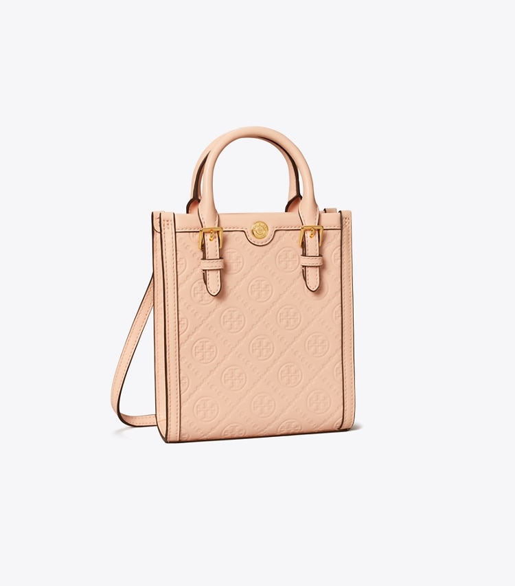 Tory Burch designer crossbody bags T Monogram Leather Mini Tote in Blush angle