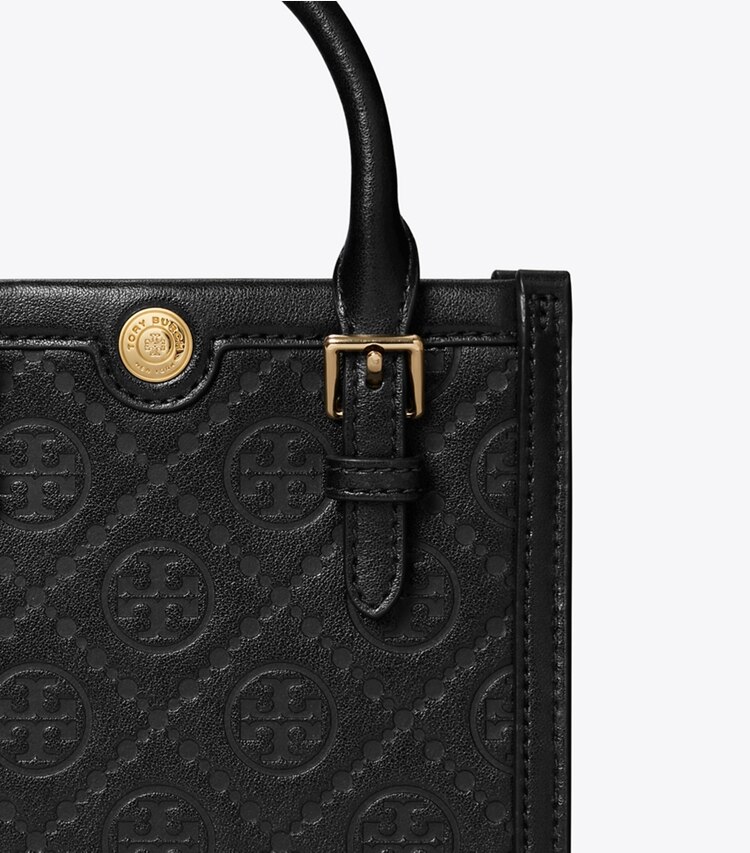 Tory Burch designer クロスボディバッグ Tモノグラム レザー ミニトート in Black ディテール