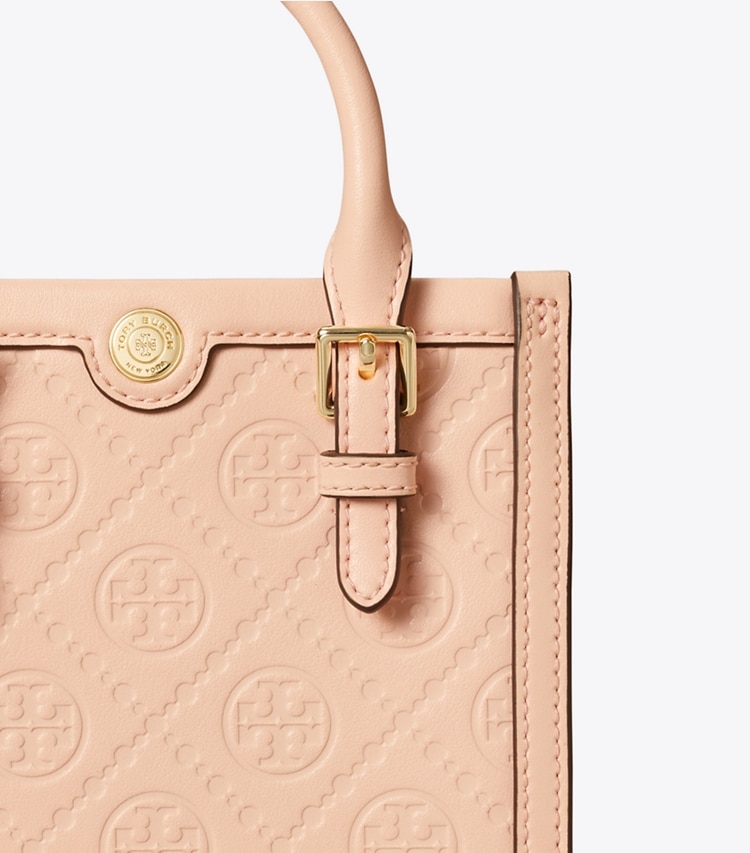 Tory Burch designer crossbody bags T Monogram Leather Mini Tote in Blush detail
