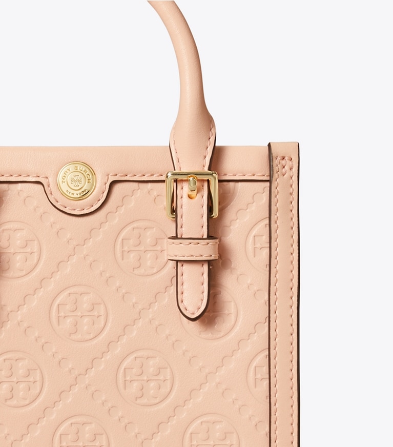 Tory Burch designer crossbody bags T Monogram Leather Mini Tote in Blush angle