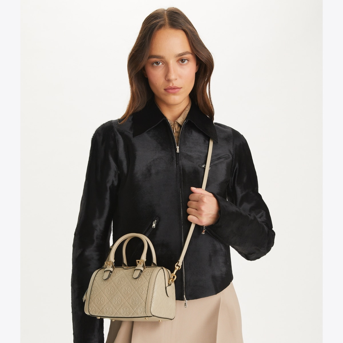 T Monogram Leather Petite Barrel Bag: Women's Handbags