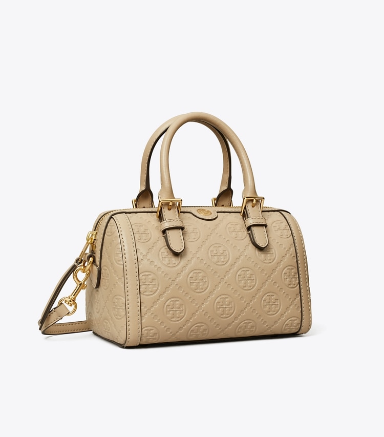 Tory Burch designer crossbody bags T Monogram Leather Petite Barrel Bag in Fresh Clay angle