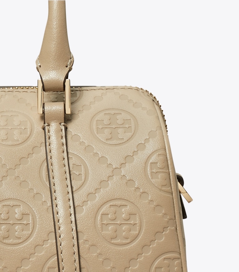 Tory Burch designer クロスボディバッグ Tモノグラム レザー プチバレルバッグ in Fresh Clay angle
