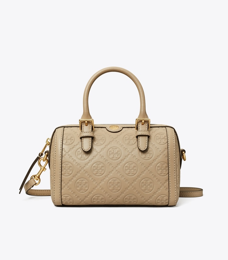 Tory Burch designer crossbody bags T Monogram Leather Petite Barrel Bag in Fresh Clay front