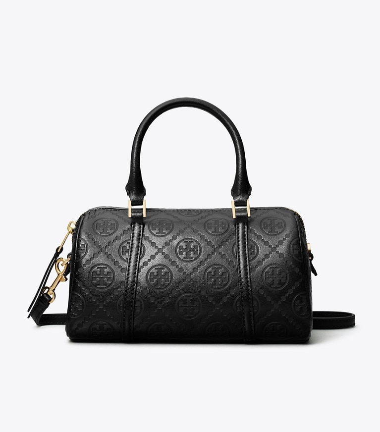 Tory Burch designer クロスボディバッグ Tモノグラム レザー プチバレルバッグ in Black angle