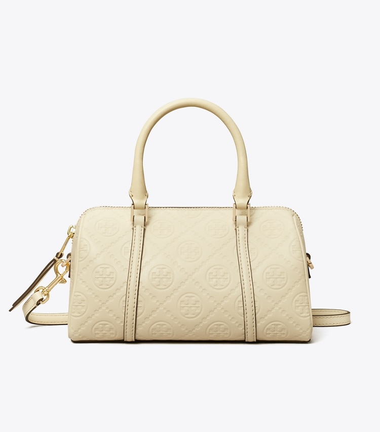 Tory Burch designer crossbody bags T Monogram Leather Petite Barrel Bag in Light Cream front