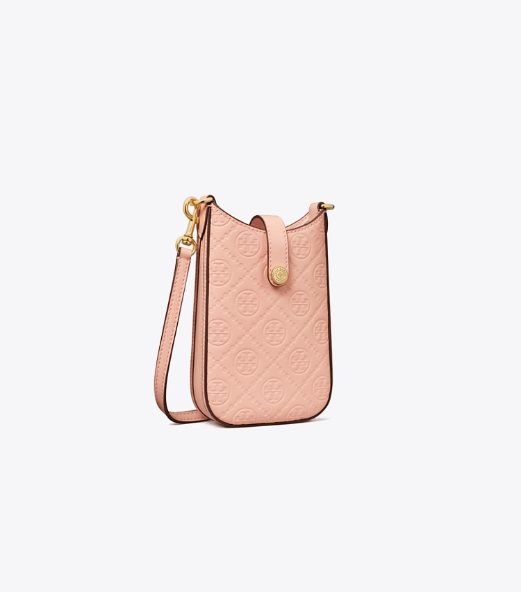 Tory Burch designer mini bags T Monogram Leather Phone Crossbody in Blush angle