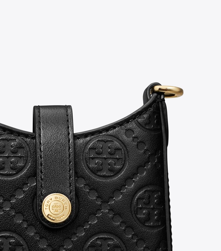 Tory Burch designer ミニバッグ Tモノグラム レザー フォン クロスボディ in Black ディテール