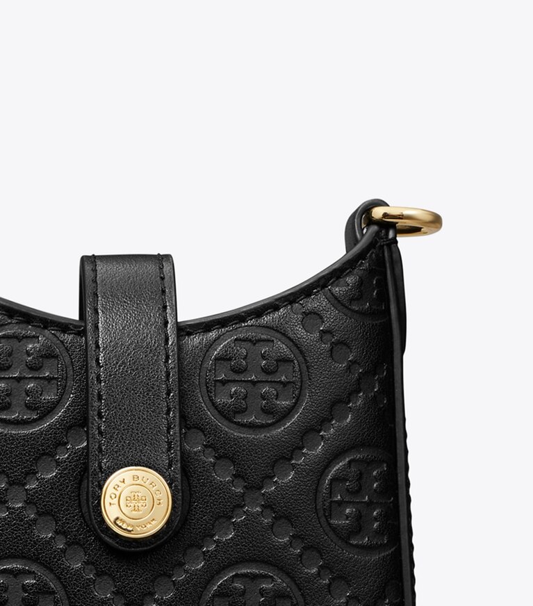 Tory Burch designer ミニバッグ Tモノグラム レザー フォン クロスボディ in Black angle