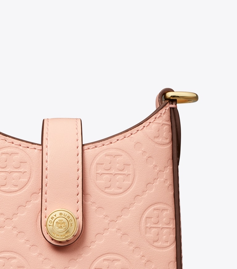 Tory Burch designer mini bags T Monogram Leather Phone Crossbody in Blush angle
