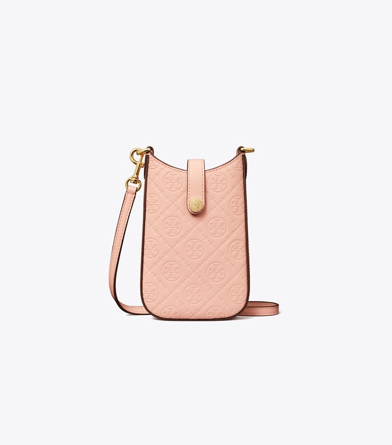 Tory Burch designer mini bags T Monogram Leather Phone Crossbody in Blush angle
