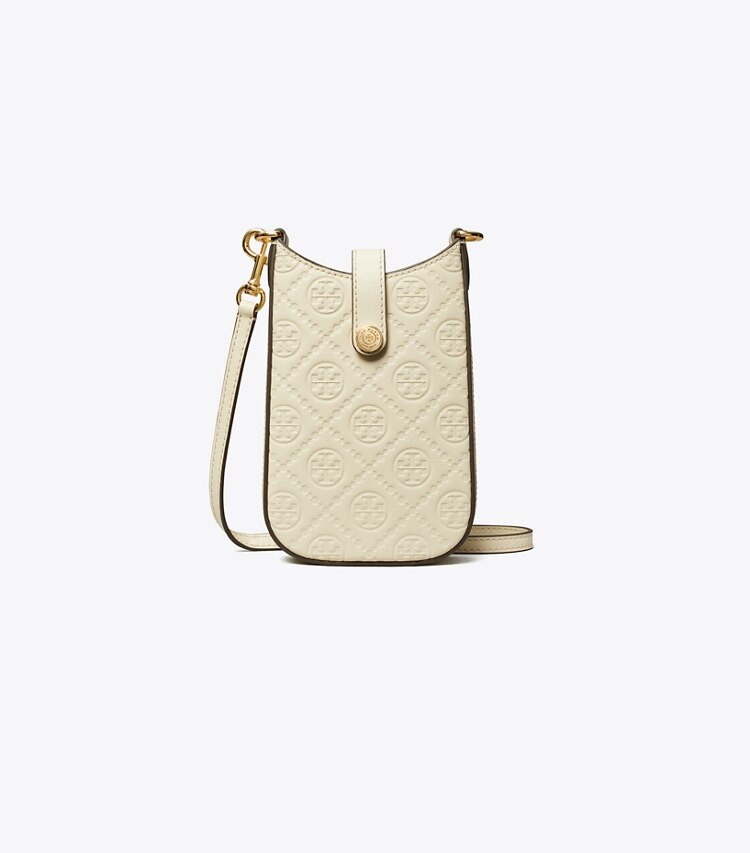 Tory Burch designer ミニバッグ Tモノグラム レザー フォン クロスボディ in Light Cream front