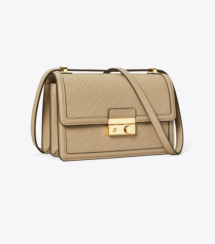 Tory Burch designer shoulder bags T Monogram Leather Shoulder Bag in Fresh Clay angle