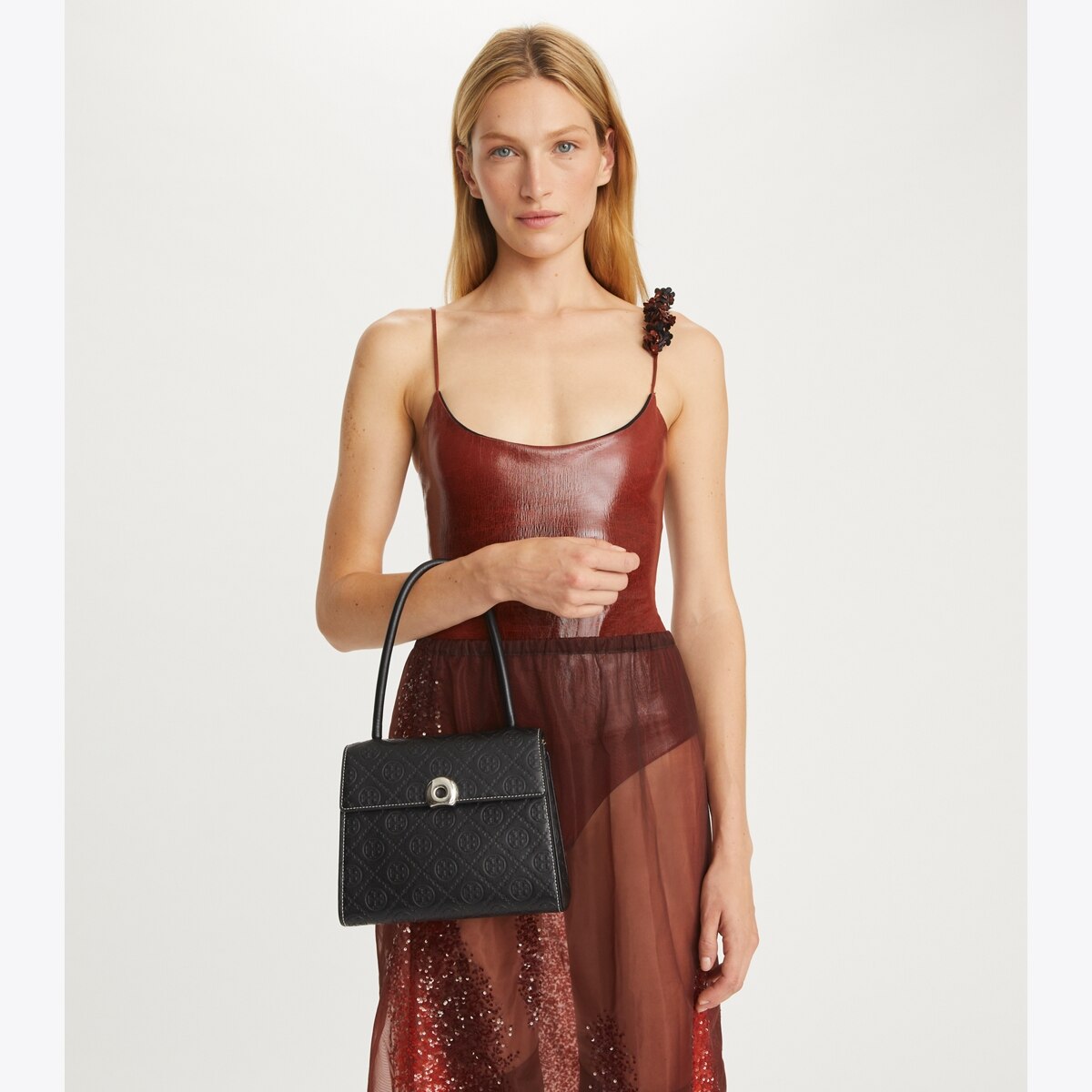 T Monogram Leather Small Deville Bag: Women's Designer