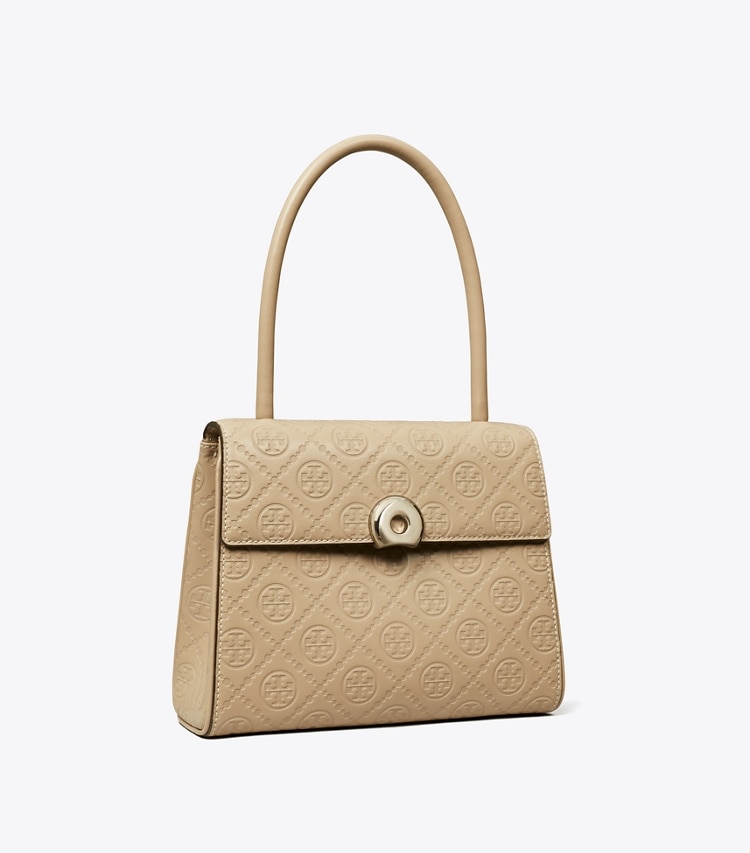 Tory Burch designer satchels T Monogram Leather Small Deville Bag in Fresh Clay angle