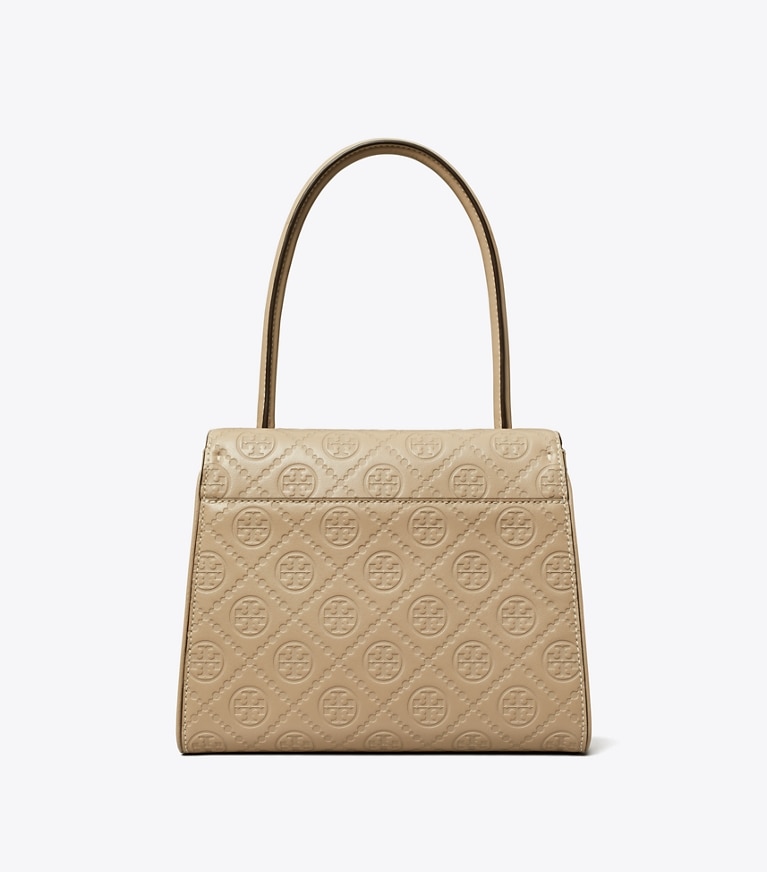 Tory Burch designer satchels T Monogram Leather Small Deville Bag in Fresh Clay angle