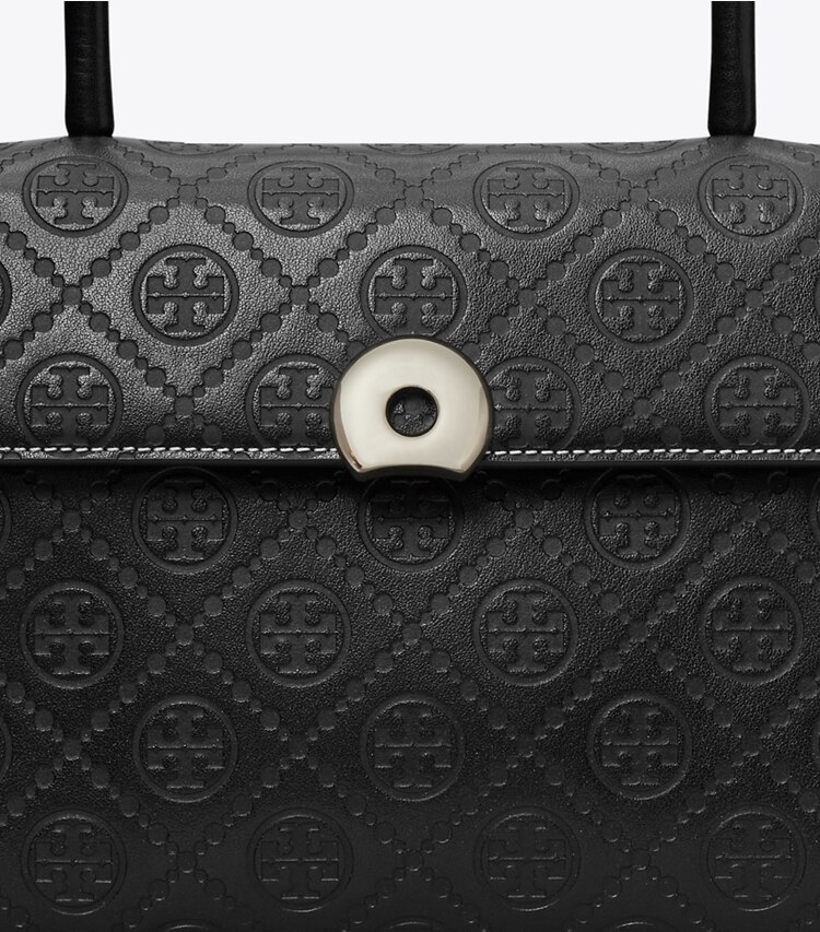 Tory Burch designer satchels T Monogram Leather Small Deville Bag in Black detail