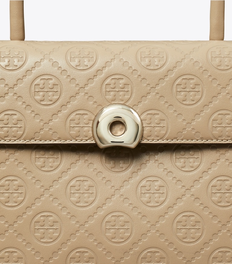 Tory Burch designer satchels T Monogram Leather Small Deville Bag in Fresh Clay angle