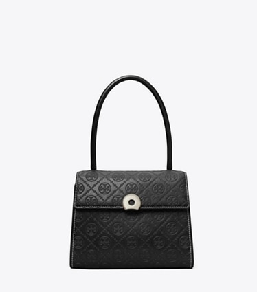 Tory Burch designer satchels T Monogram Leather Small Deville Bag in Black front