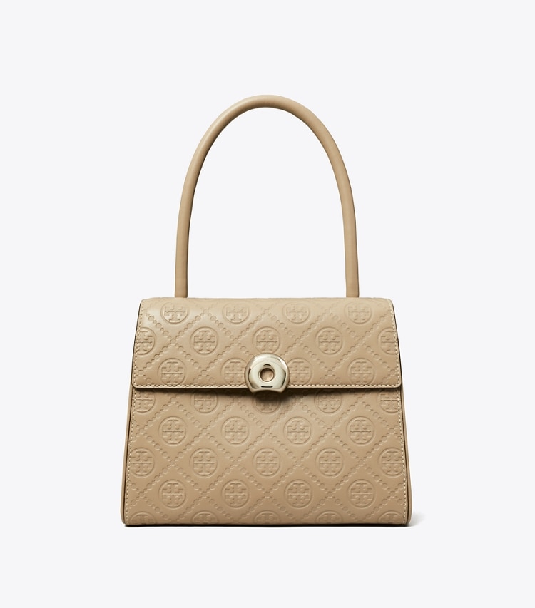 Tory Burch designer satchels T Monogram Leather Small Deville Bag in Fresh Clay front
