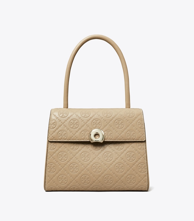 Tory Burch designer satchels T Monogram Leather Small Deville Bag in Fresh Clay angle