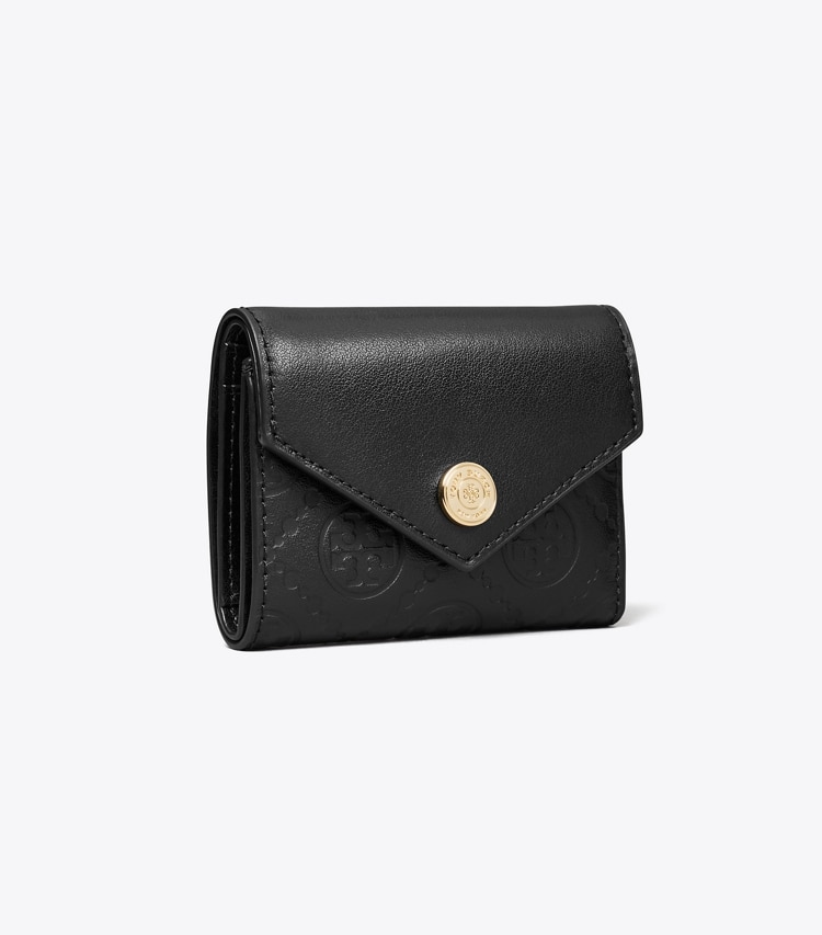Tory Burch designer 財布 Tモノグラム レザー エンベロープ スモールウォレット in Black angle