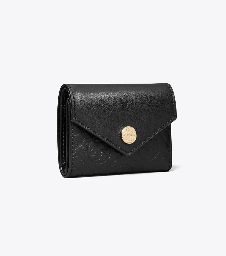 Tory Burch designer 財布 Tモノグラム レザー エンベロープ スモールウォレット in Black angle