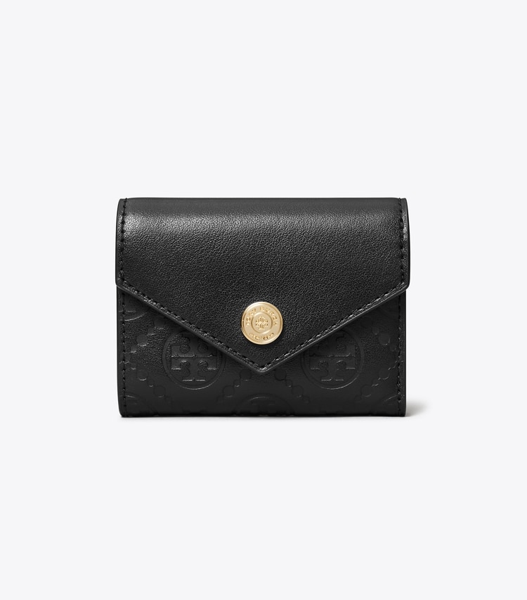 Tory Burch designer 財布 Tモノグラム レザー エンベロープ スモールウォレット in Black front