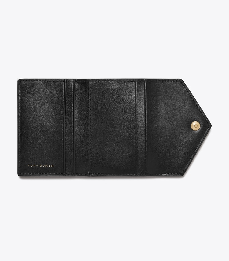 Tory Burch designer 財布 Tモノグラム レザー エンベロープ スモールウォレット in Black オーバーヘッド