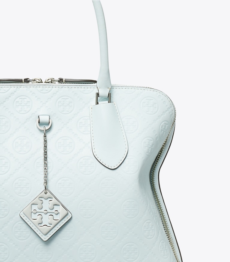 Tory Burch designer satchels T Monogram Leather Swing Satchel in Ice Blue angle