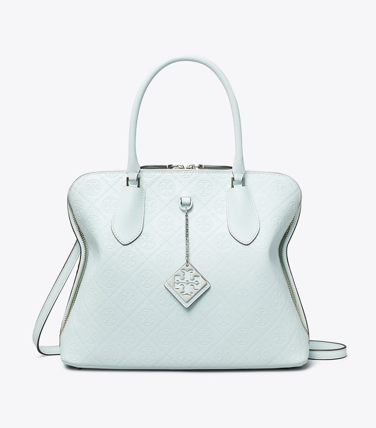 Tory Burch designer satchels T Monogram Leather Swing Satchel in Ice Blue front