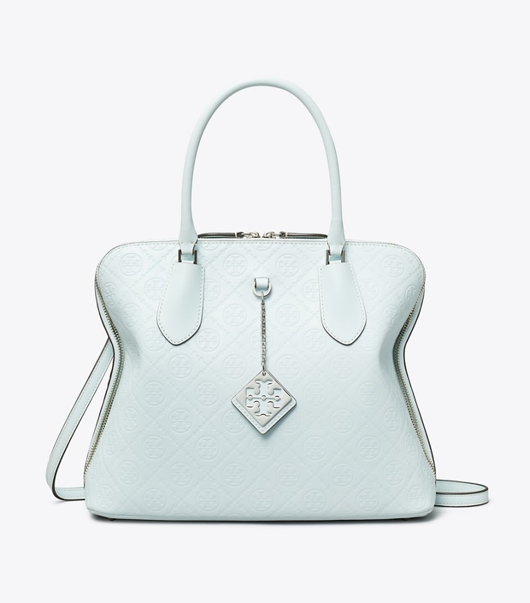 Tory Burch designer satchels T Monogram Leather Swing Satchel in Ice Blue angle