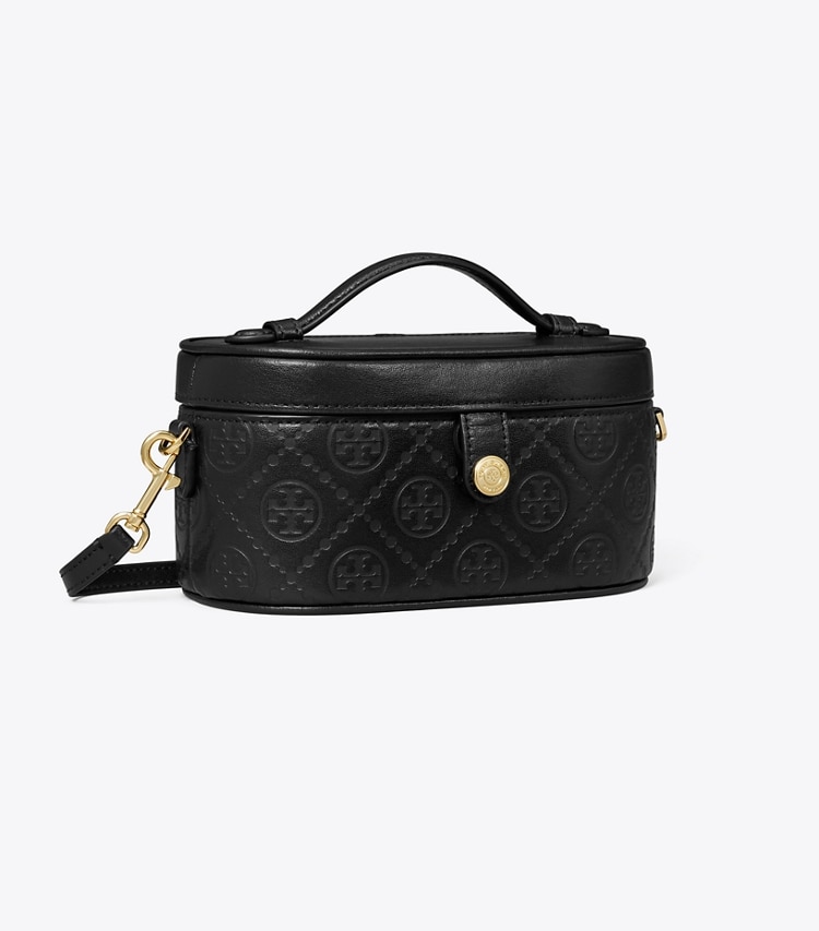 Tory Burch designer mini bags T Monogram Leather Vanity Case in Black angle