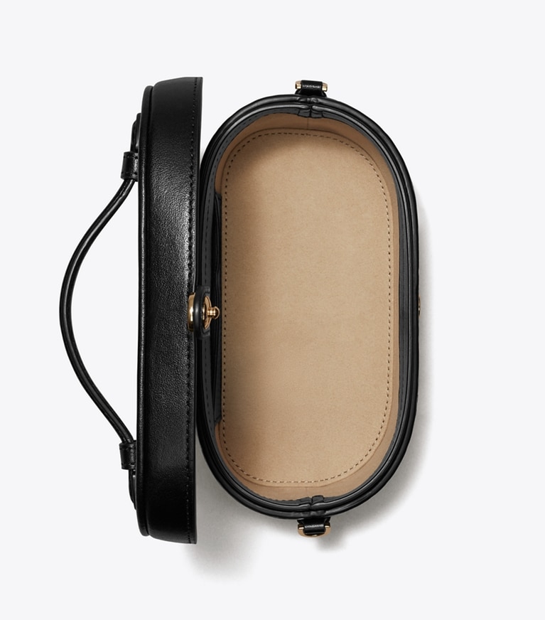 Tory Burch designer mini bags T Monogram Leather Vanity Case in Black angle