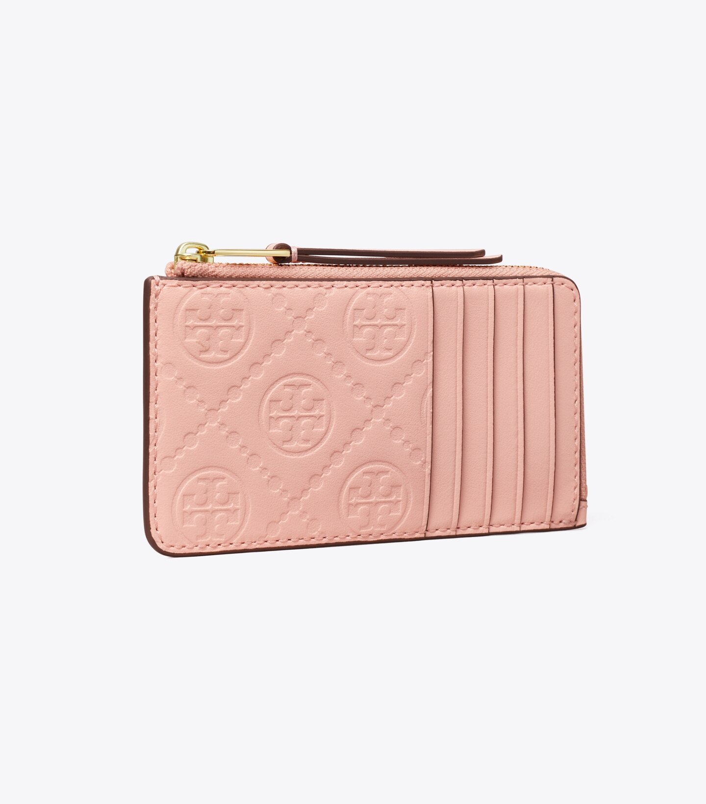T Monogram Leather Zip Card Case