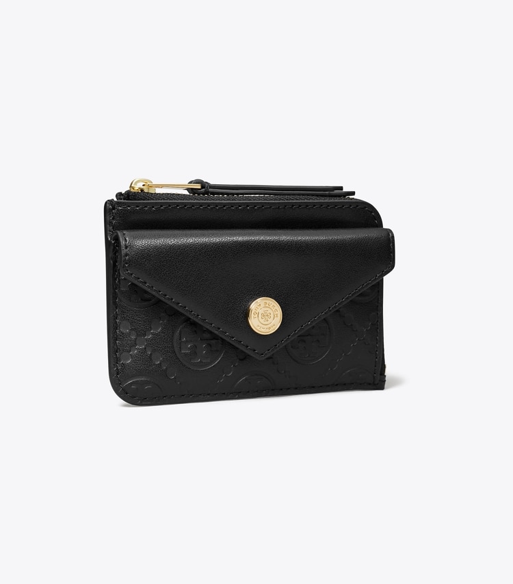 Tory Burch designer カードケース Tモノグラム レザー ジップカードケース in Black angle